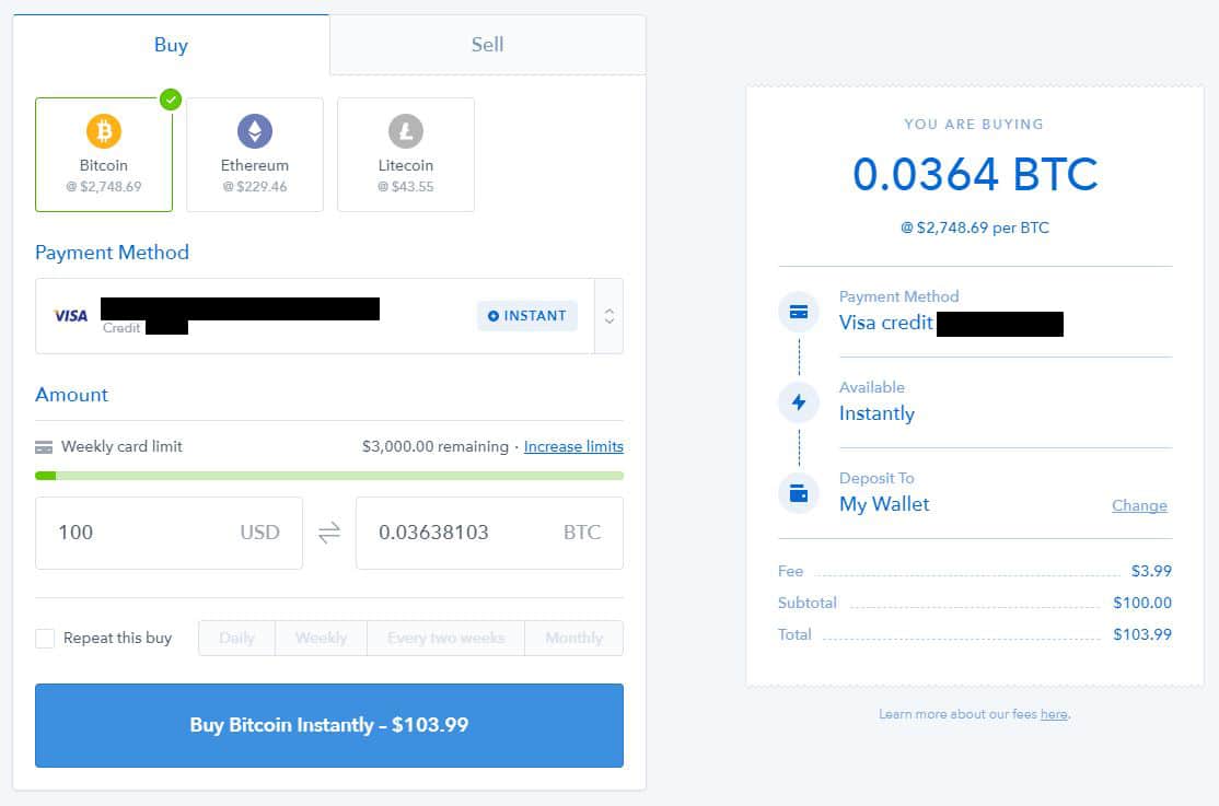 buy bitcoin with a credit card on coinbase