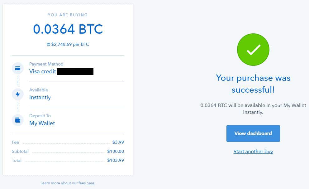 finished buy order with credit card on coinbase