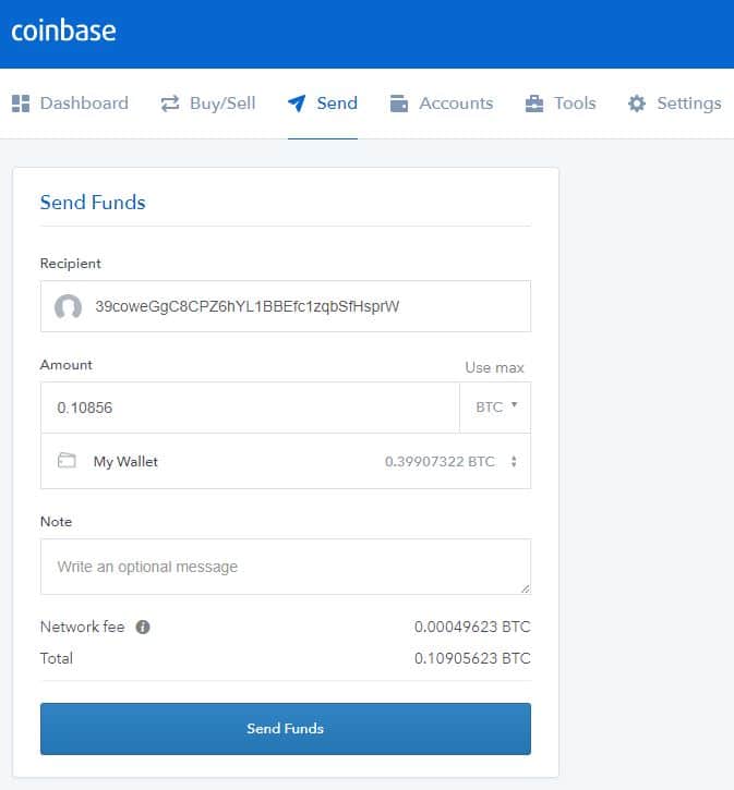 coinbase fee for transfer to wallet