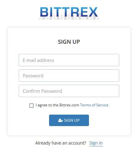Bittrex Signup Form