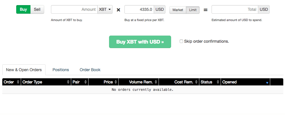 Kraken Bitcoin Dashboard with Simple Tab Selected