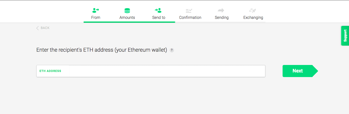 Changelly wallet page