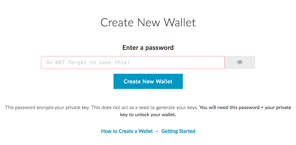 MyEtherWallet Create New Wallet