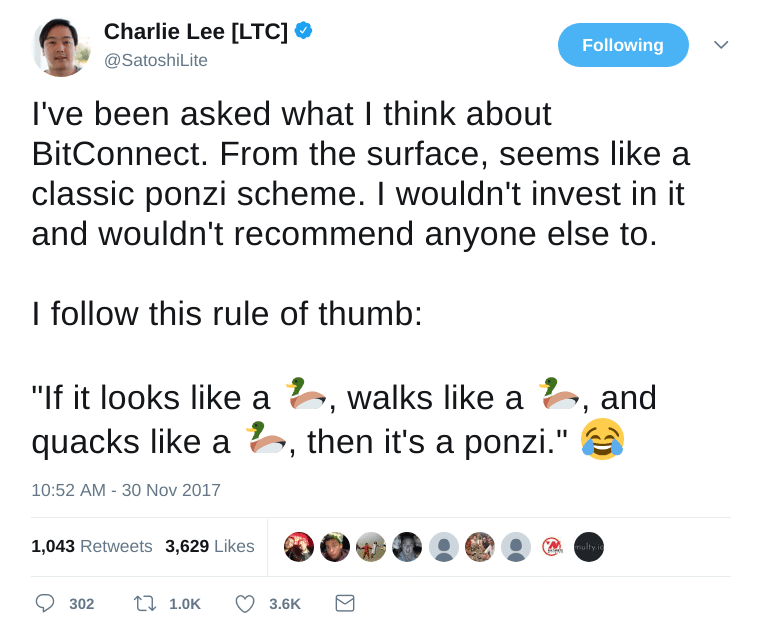 charlie lee bitconnect