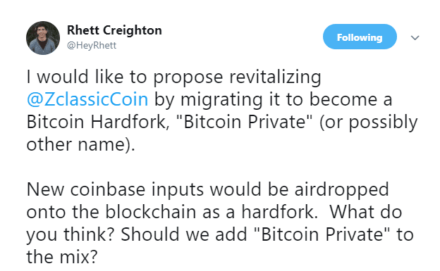 Bitcoin Private announcement by Rhett