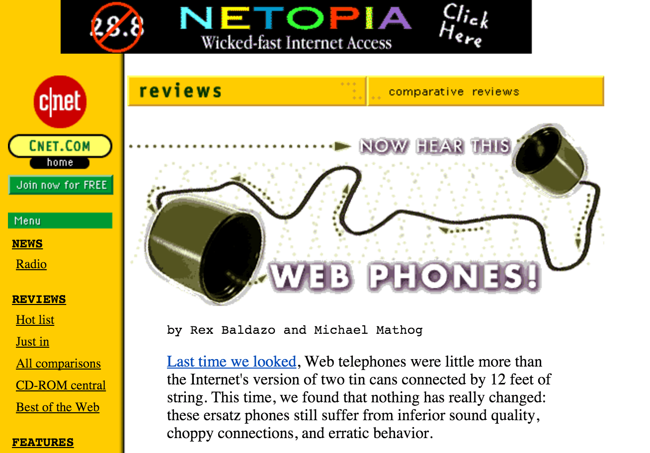 CNET review of "web telephones" in 1996.