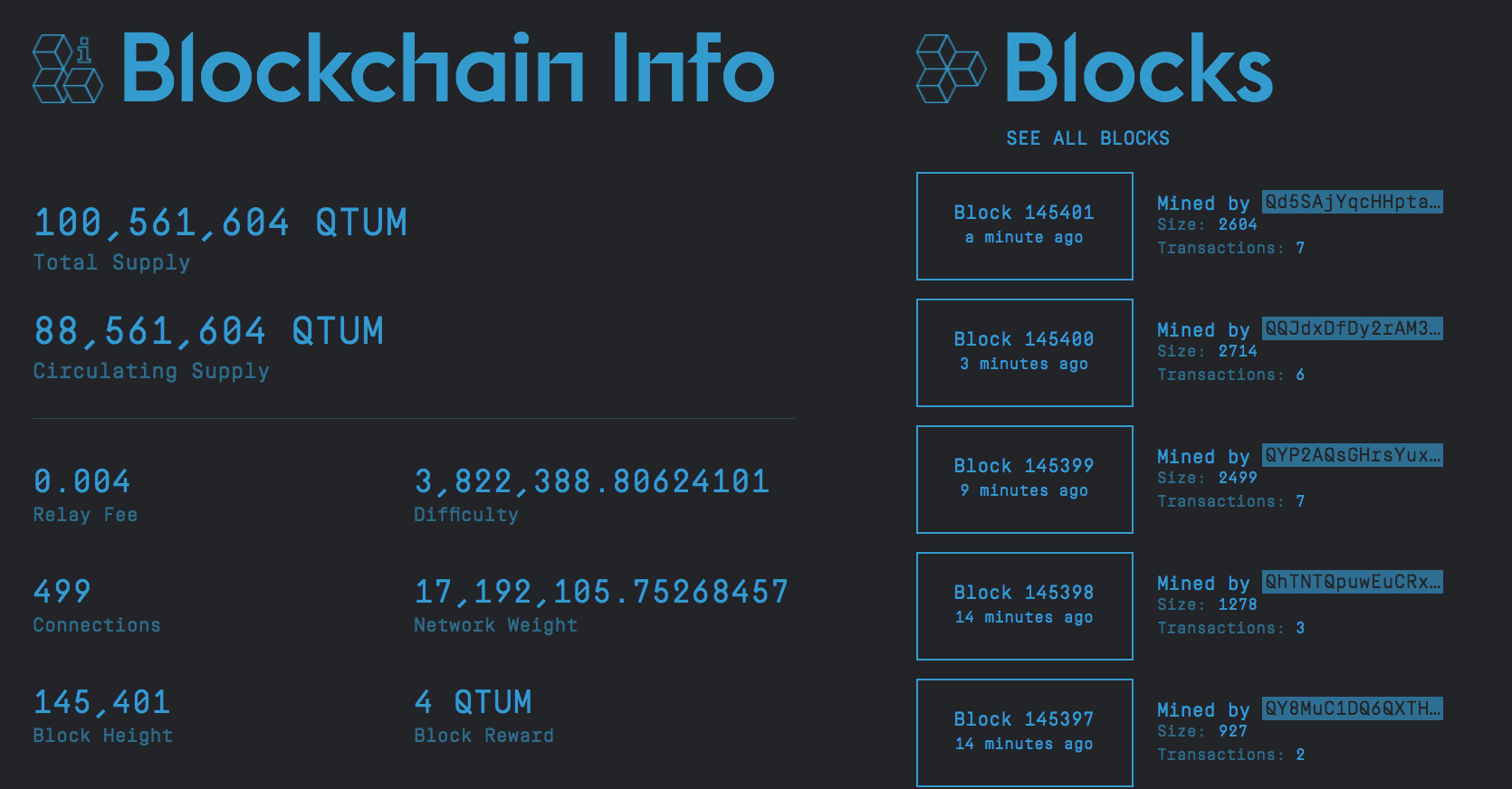 Qtum blockchain info