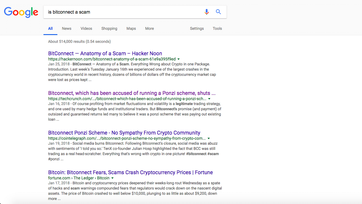 bitconnect scam google search