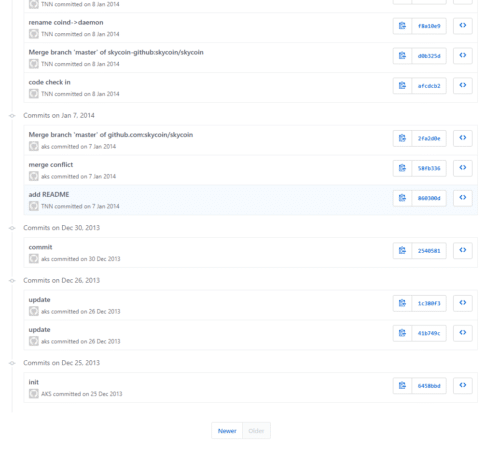 Screenshot of Skycoin's Github first commit on 25th Dec, 2013