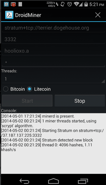 droid mobile mining