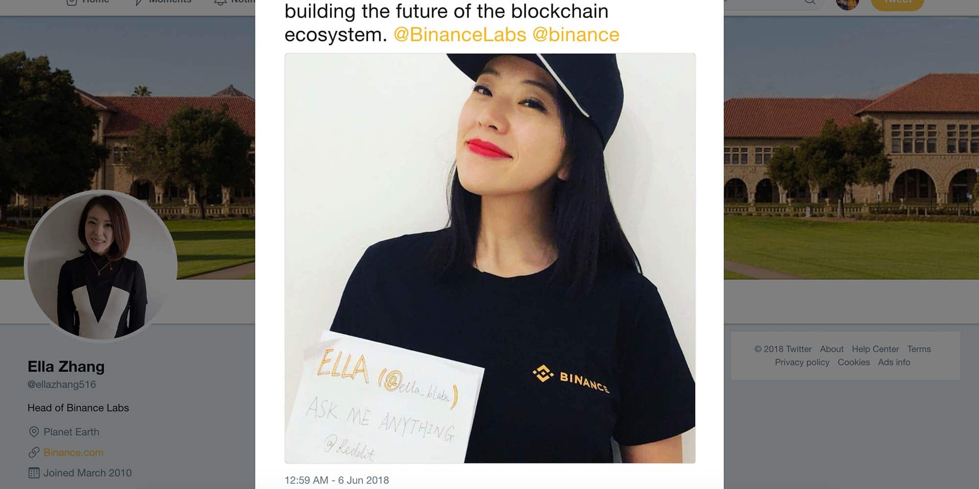 Ella Zhang proof of ID ahead of AMA for Binance Ecosystem Fund
