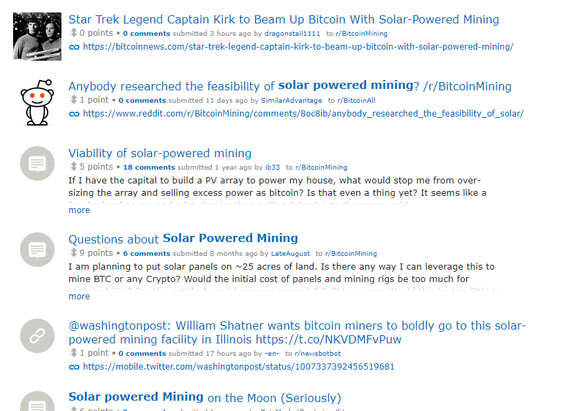 Reddit Users Discussing Solar-Powered BTC Mining