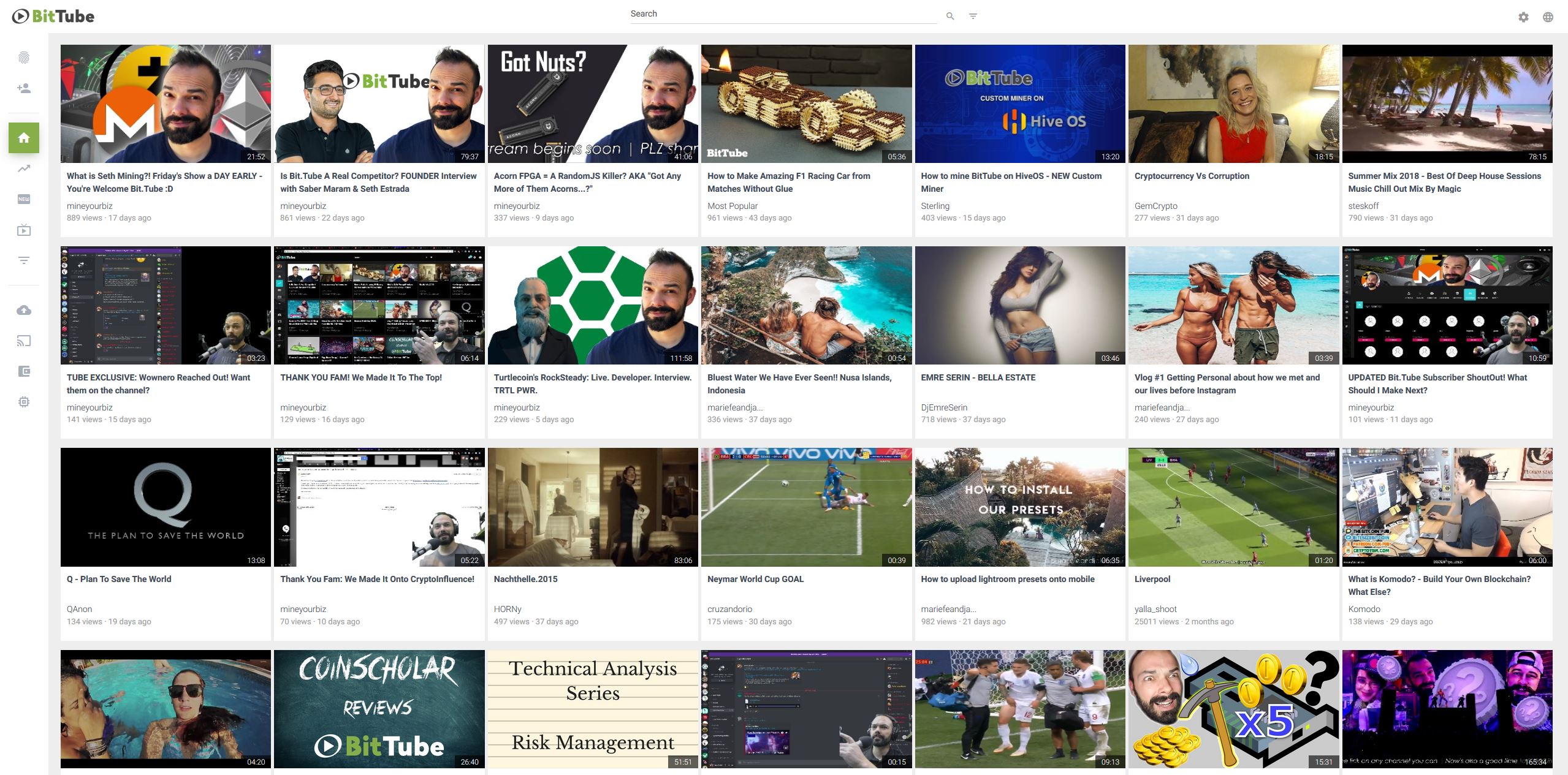 A screenshot showing BitTube's selection of videos.