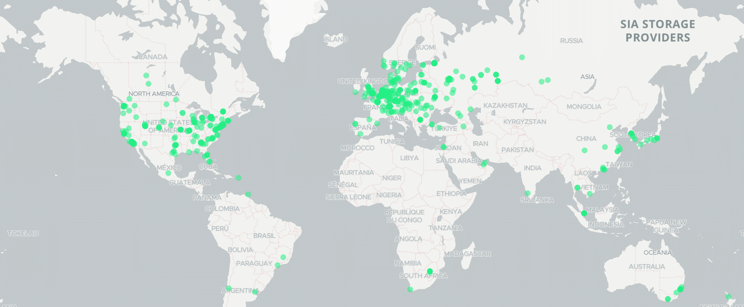 Siacoin (SC) has storage providers distributed across the globe