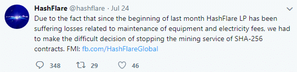Hashflare Announces a Freeze on Bitcoin Mining Operations