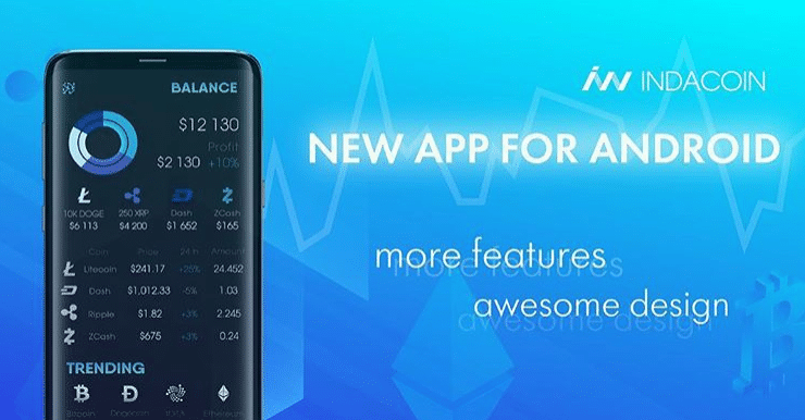 Photo of Indacoin's updated Android app, which was released in August 2018