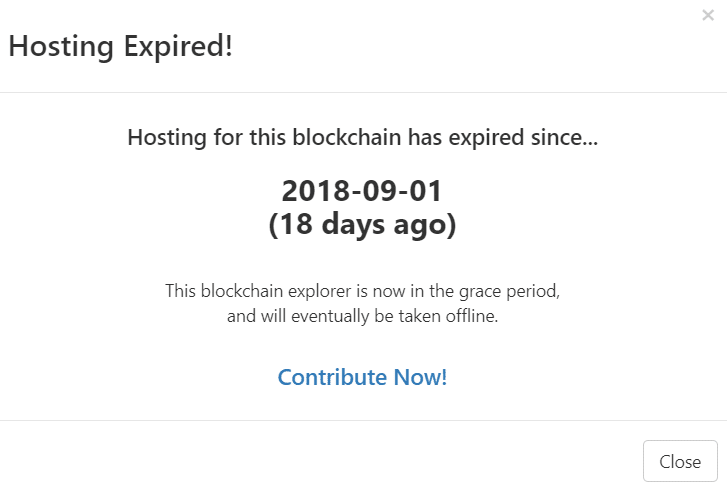 Warning that hosting for the Safe Trade Coin block explorer had expired.