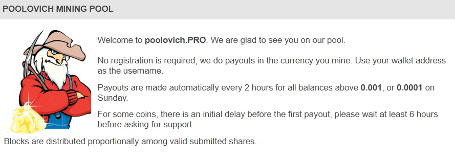 Photo of a notice on Poolovich mining pool website homepage
