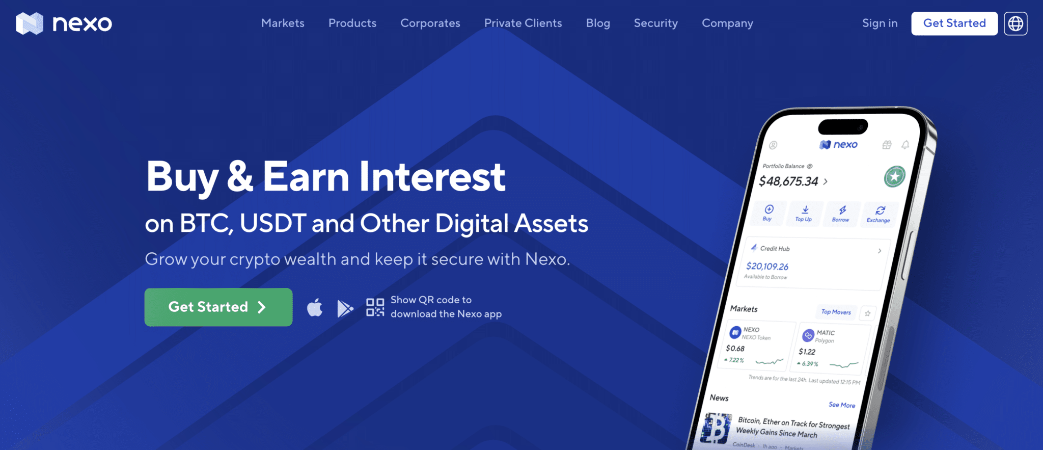 Nexo's home page