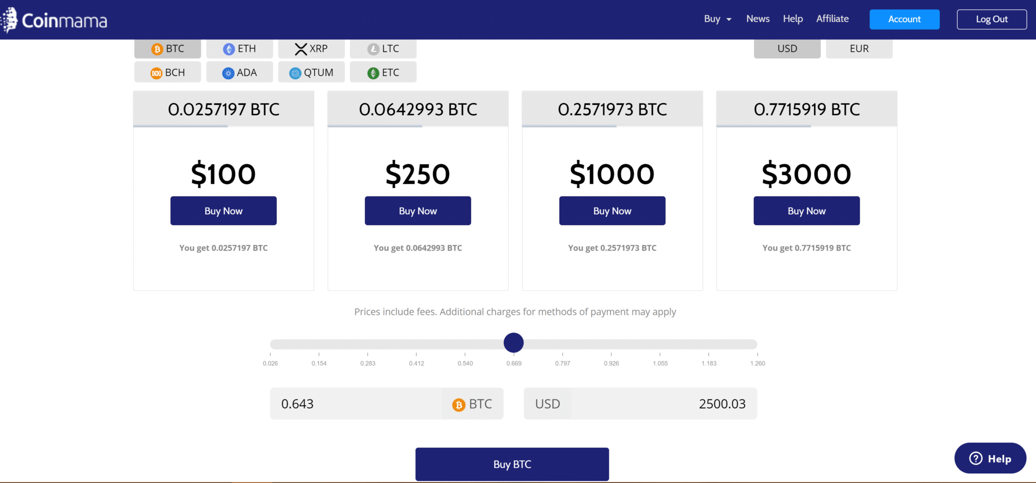 Buy crypto with credit card: Coinmama's buy options