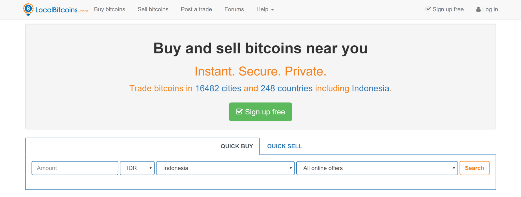 How to Buy bitcoin with cash: A screencap from the homepage of LocalBitcoins