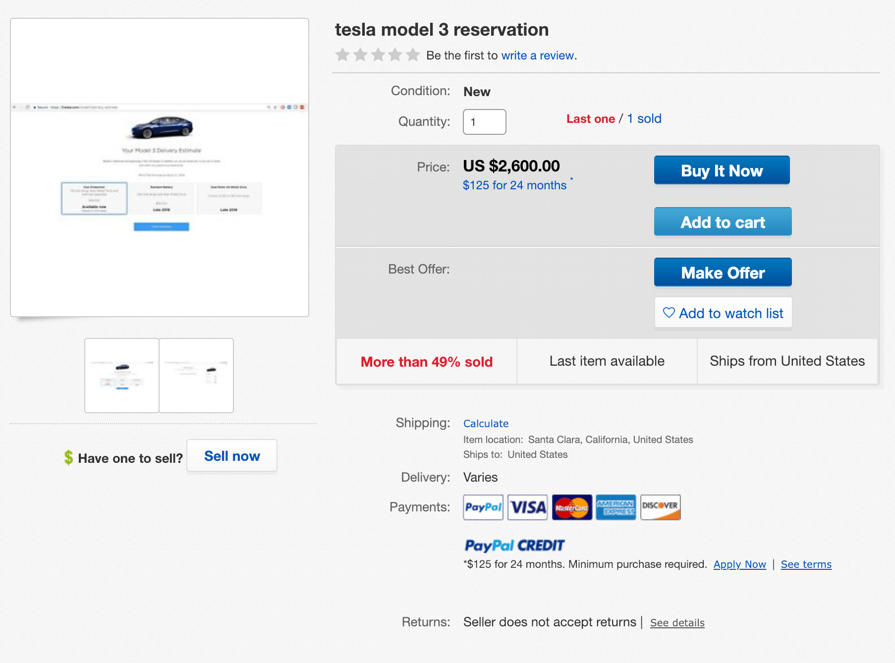 Tesla on ebay