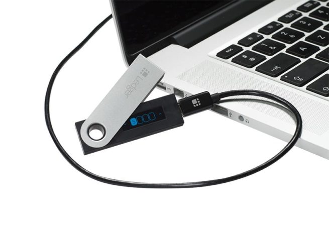 Ledger Nano S connected to a laptop