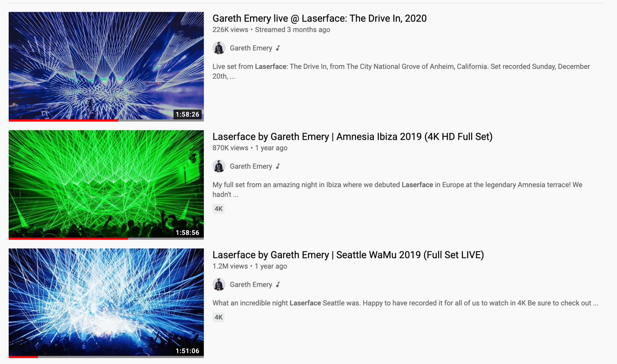 Gareth Emery laserface shows on youtube