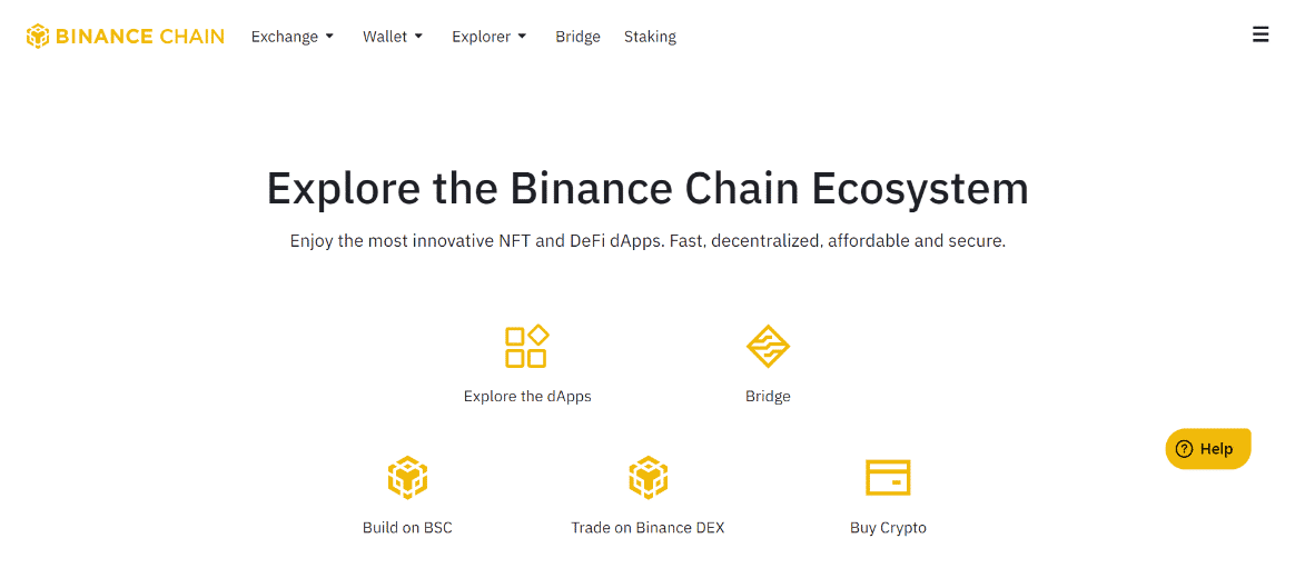 The Binance Chain homepage