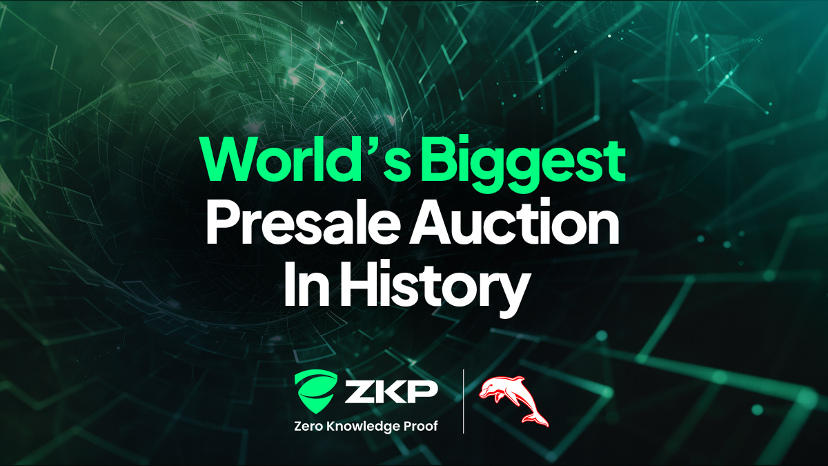 Text says - World's Biggest Presale Auction In History For Zero Knowledge Proof (ZKP)